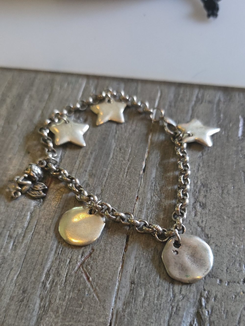Silver Star & Disc Charm Bracelet